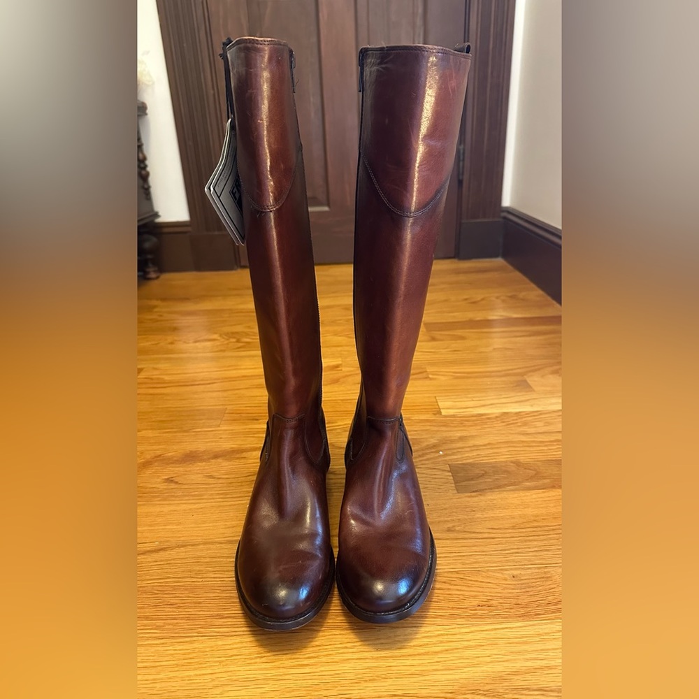 Frye Melissa Button Tab Tall Leather Boots with Zippers 3470110b size 10